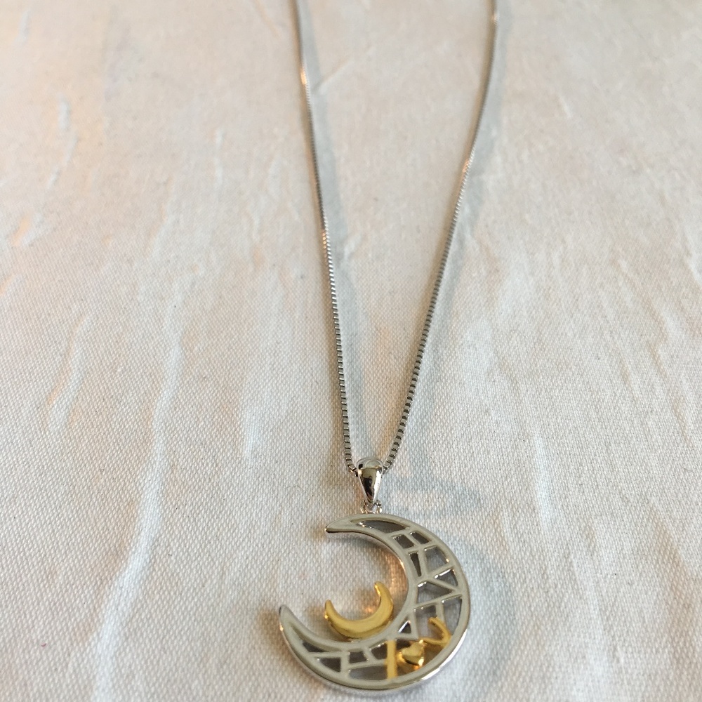 .925 Stamped Silver I Love You Moon Necklace